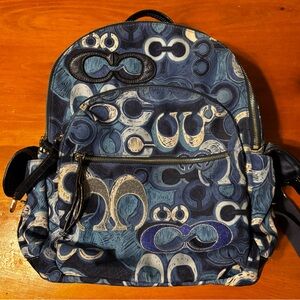 Coach denim blue poppy XL backpack